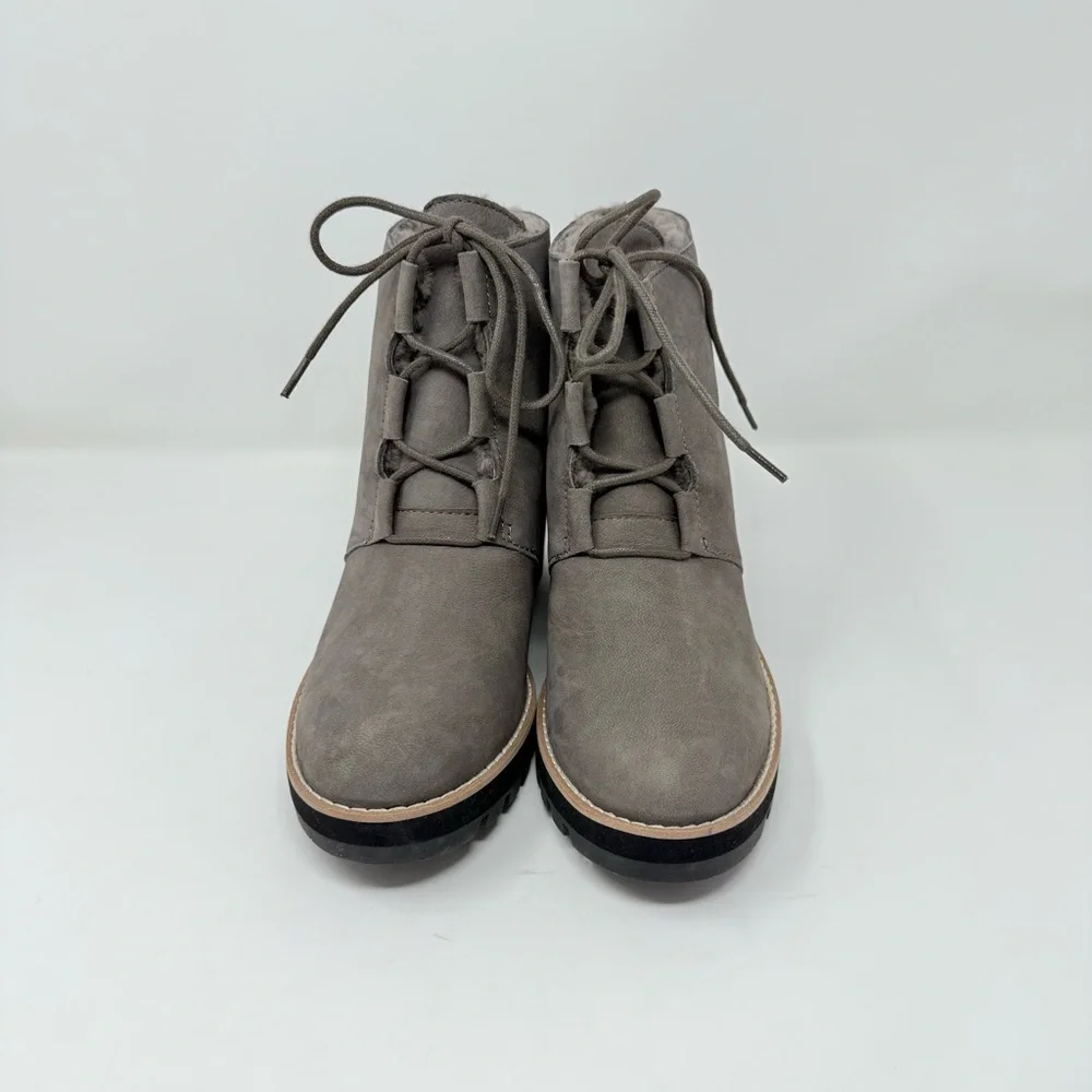 New Eileen Fisher Alpine Graphite Lamb Fur Ankle Wedge Boots Sz US 8